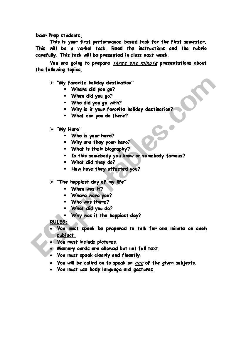 speaking task worksheet