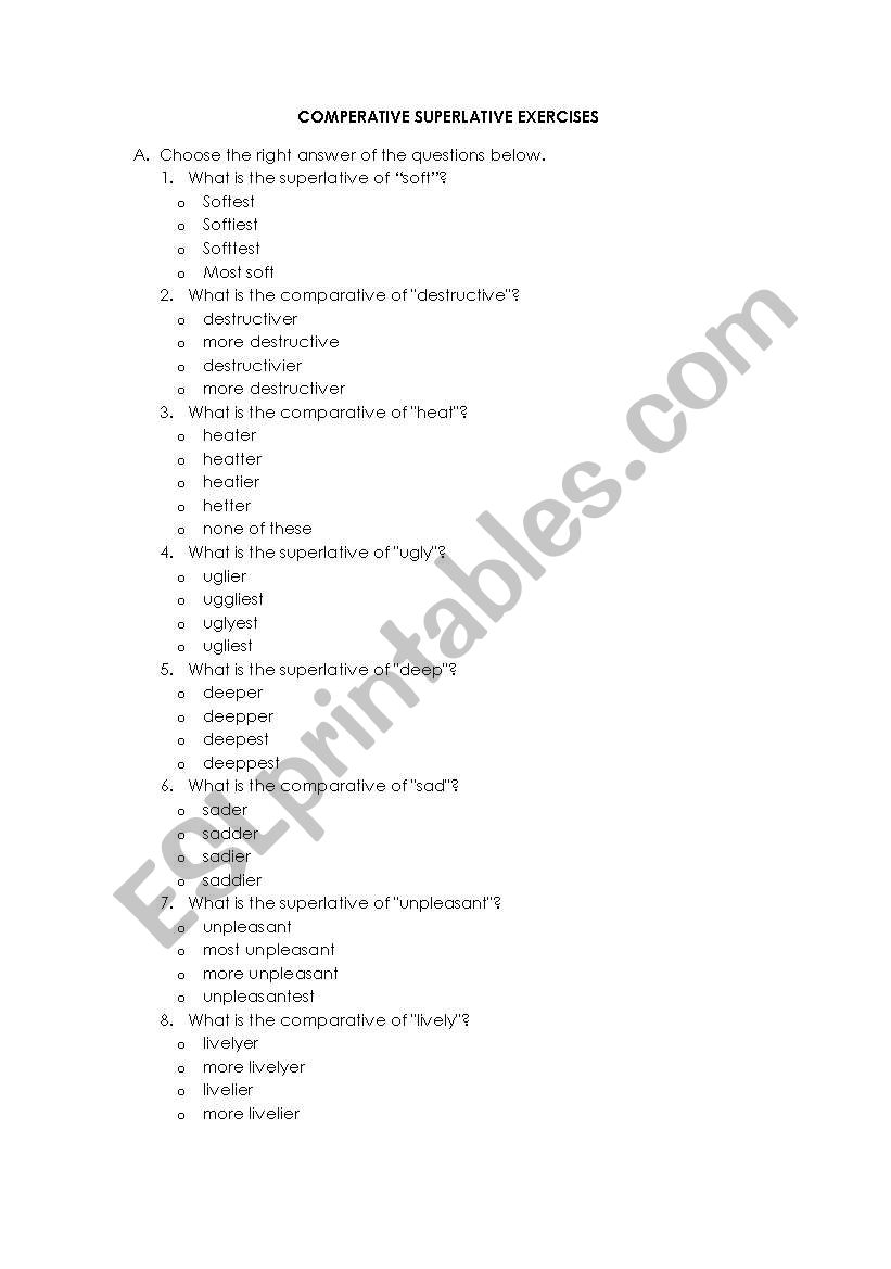 COMPARATIVE SUPERLATIVE worksheet