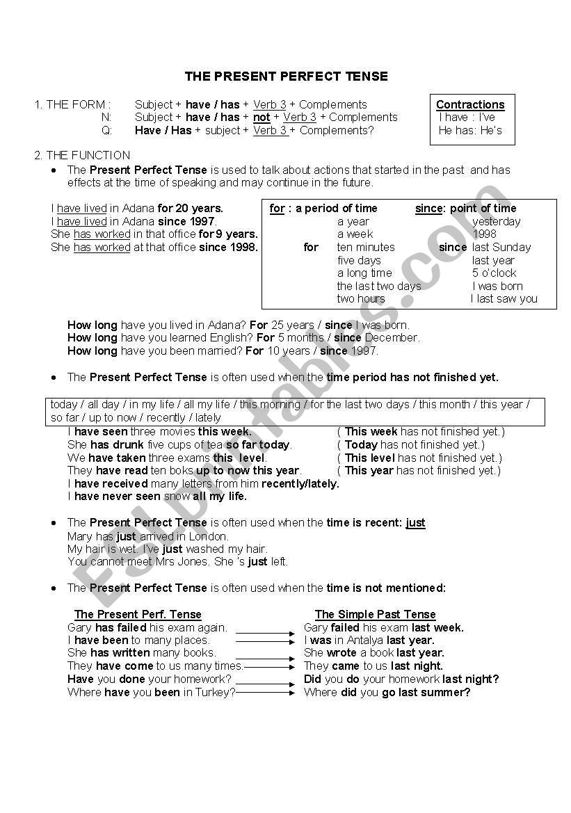 THE PRESENT PERFECT TENSE worksheet