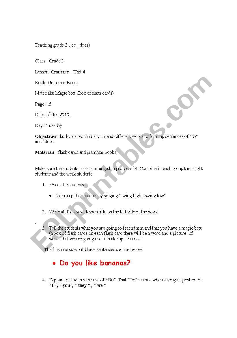 English Worksheets GRADE 2 ENGLISH LESSON PLAN