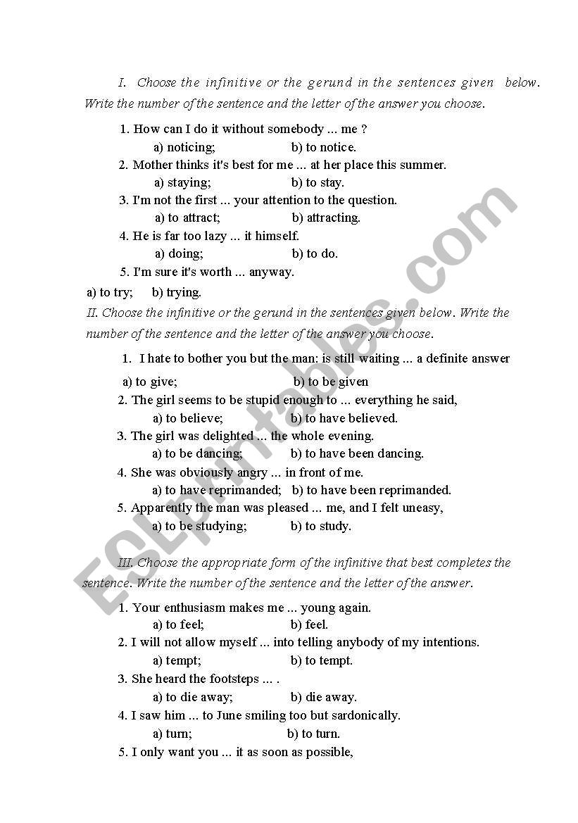 Gerund or Infinitive worksheet