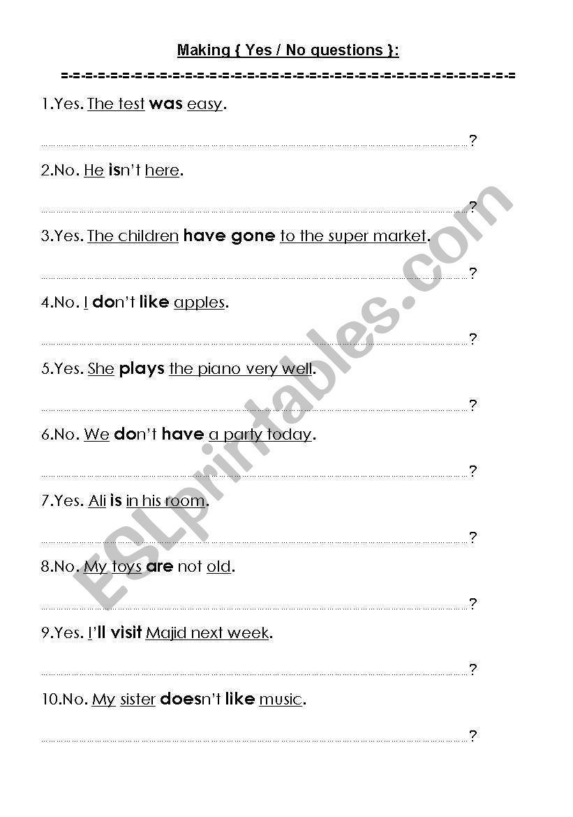 forming questions worksheet