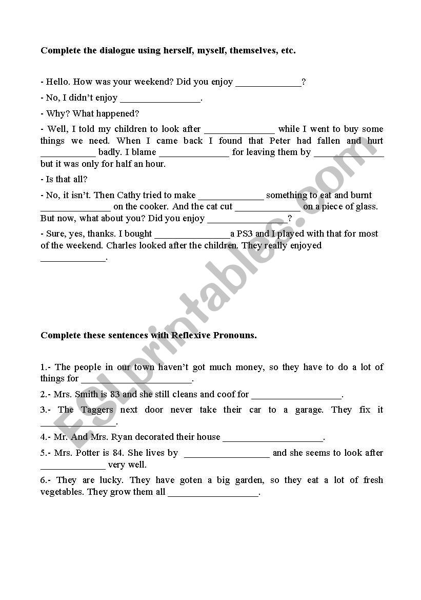 REFLEXIVE PRONOUNS worksheet