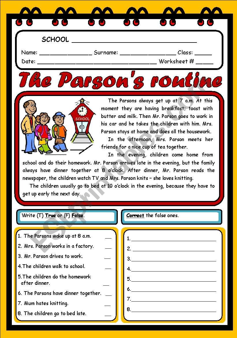 THE PARSONS ROUTINE (2 PAGES) worksheet