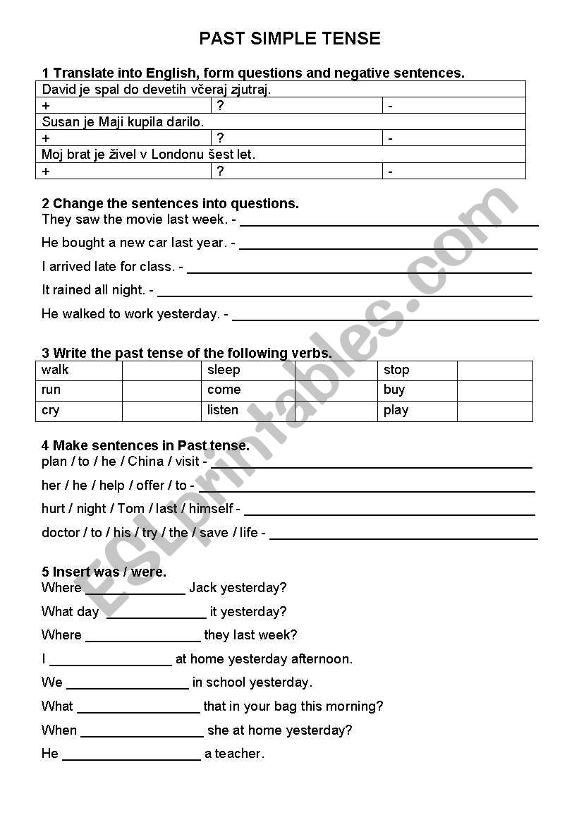 past simple tense worksheet