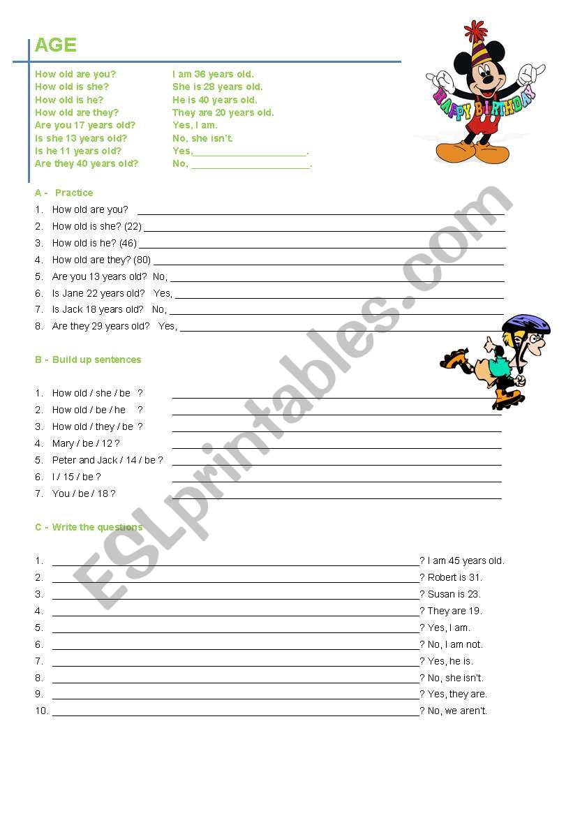 Age / Birthday worksheet