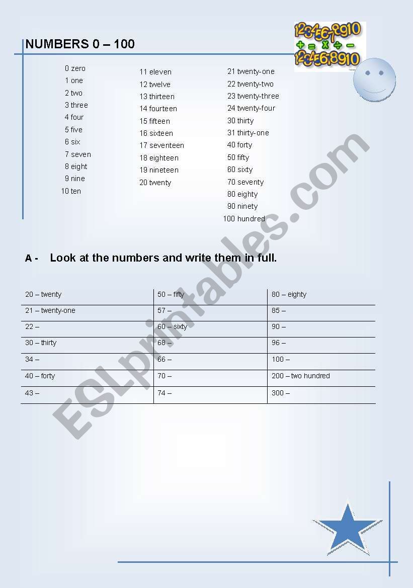 Numbers worksheet