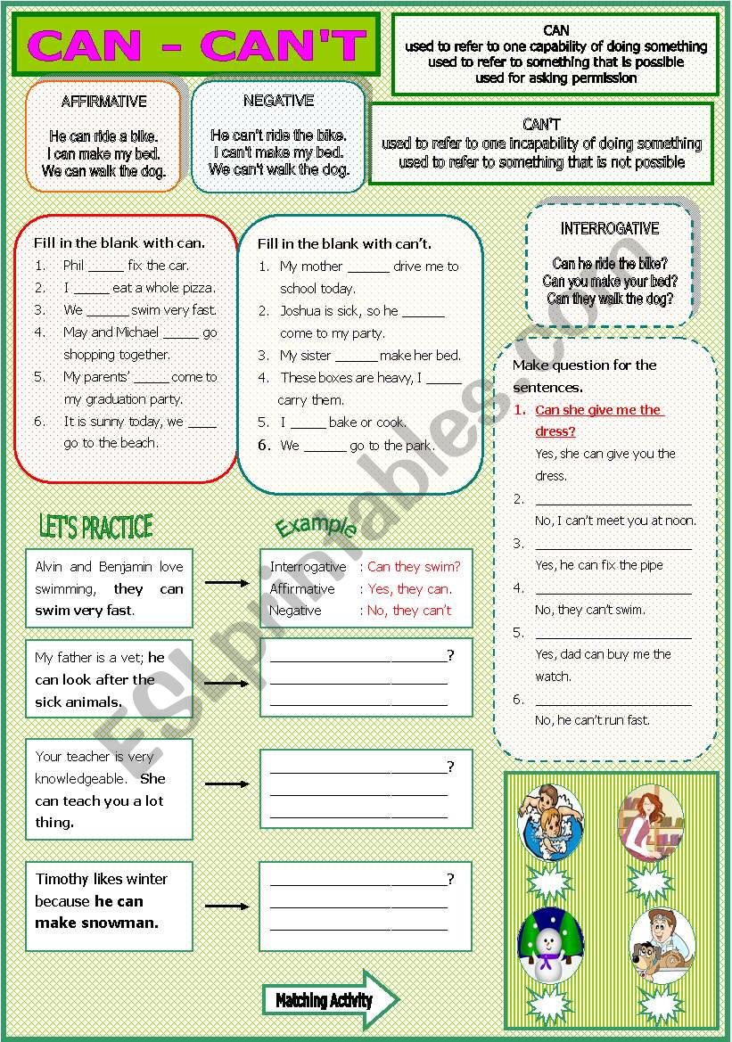 Modals - Can - Cant worksheet