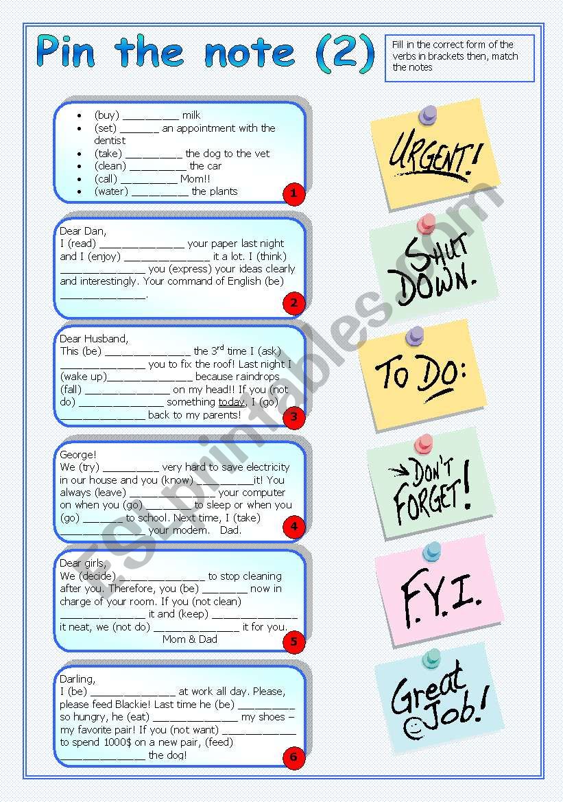 Pin the Note (2/2) - Mixed Tenses (+key)