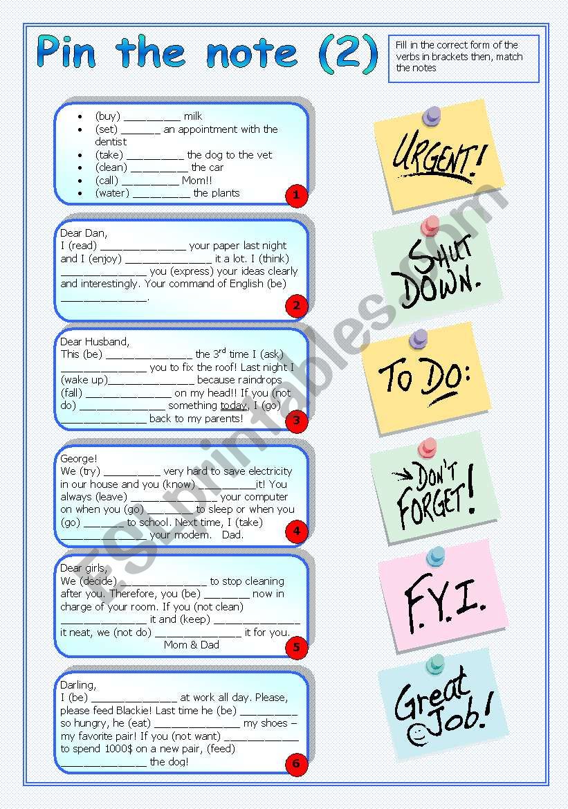 Pin the Note (2/2) - Mixed Tenses (+key)