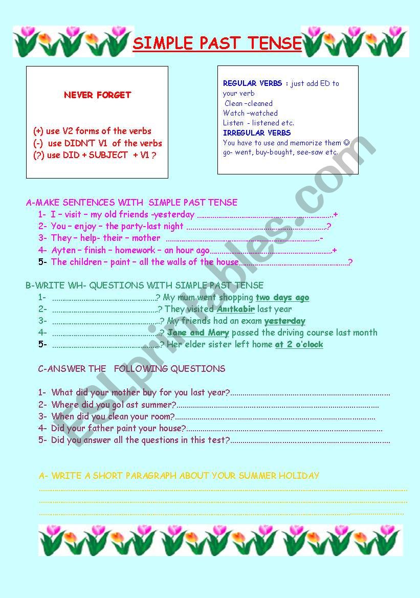 PAST TENSE WORKSHEET worksheet