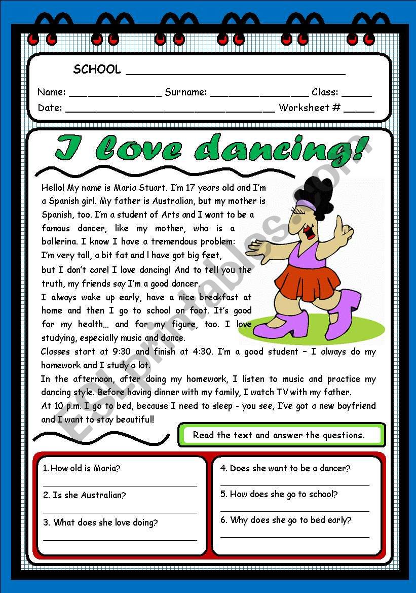 I LOVE DANCING! (2 PAGES) worksheet