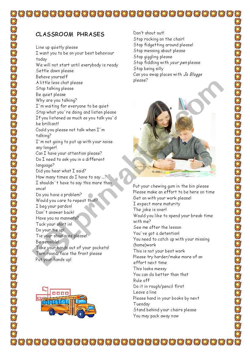 CLASSROOM LANGUAGE worksheet