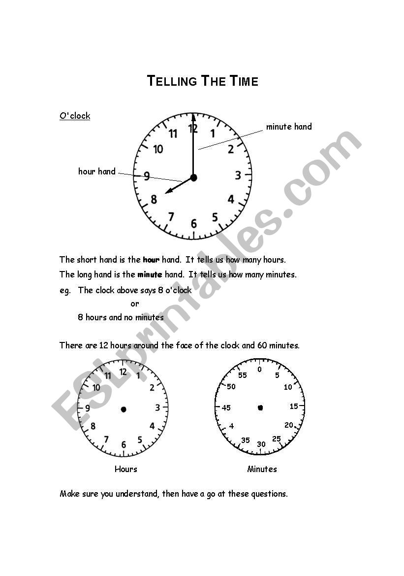 Telling the time worksheet