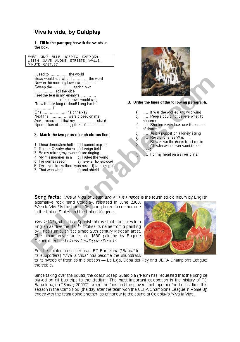 Viva la Vida, by Coldplay worksheet