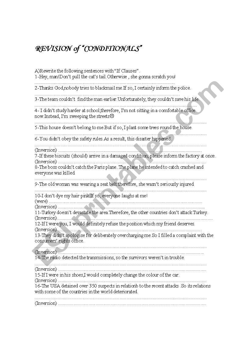 Conditionals Revision Worksheet