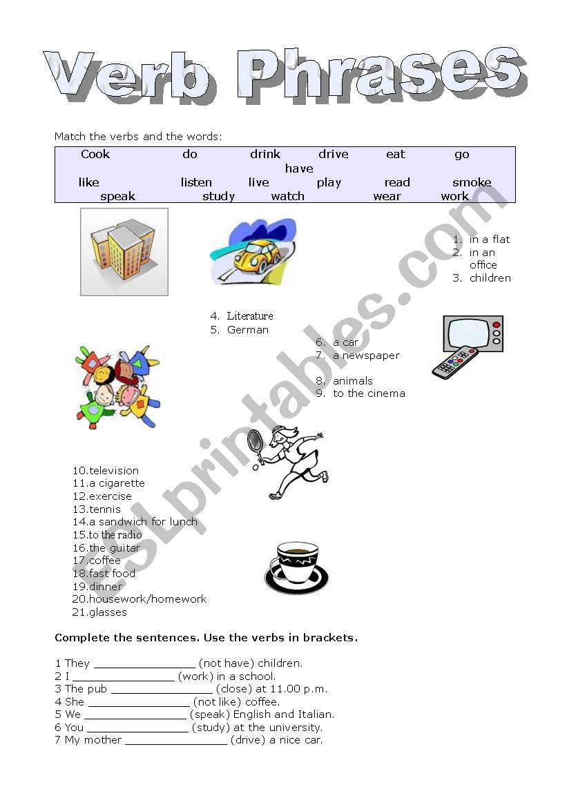 verb phrases 1 worksheet