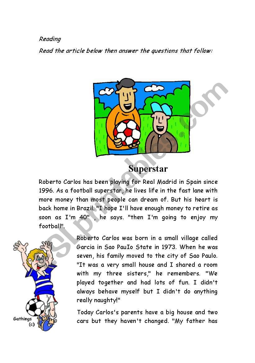 reading sheet about a famous player
