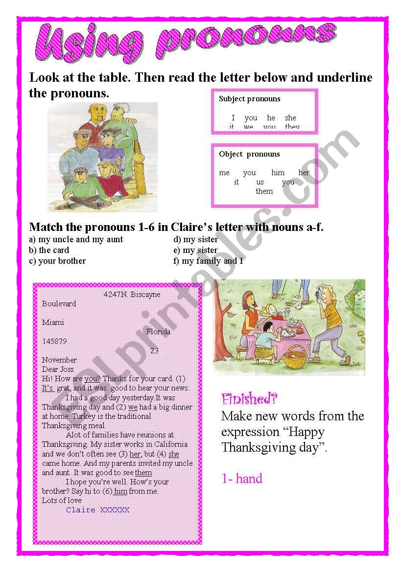 Using pronouns worksheet