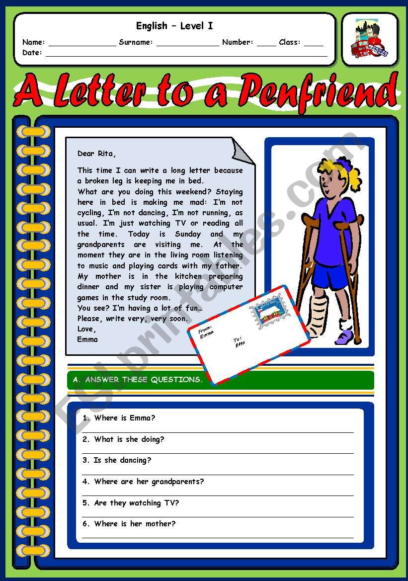 A LETTER TO A PEN FRIEND 2 PAGES ESL Worksheet By Xani