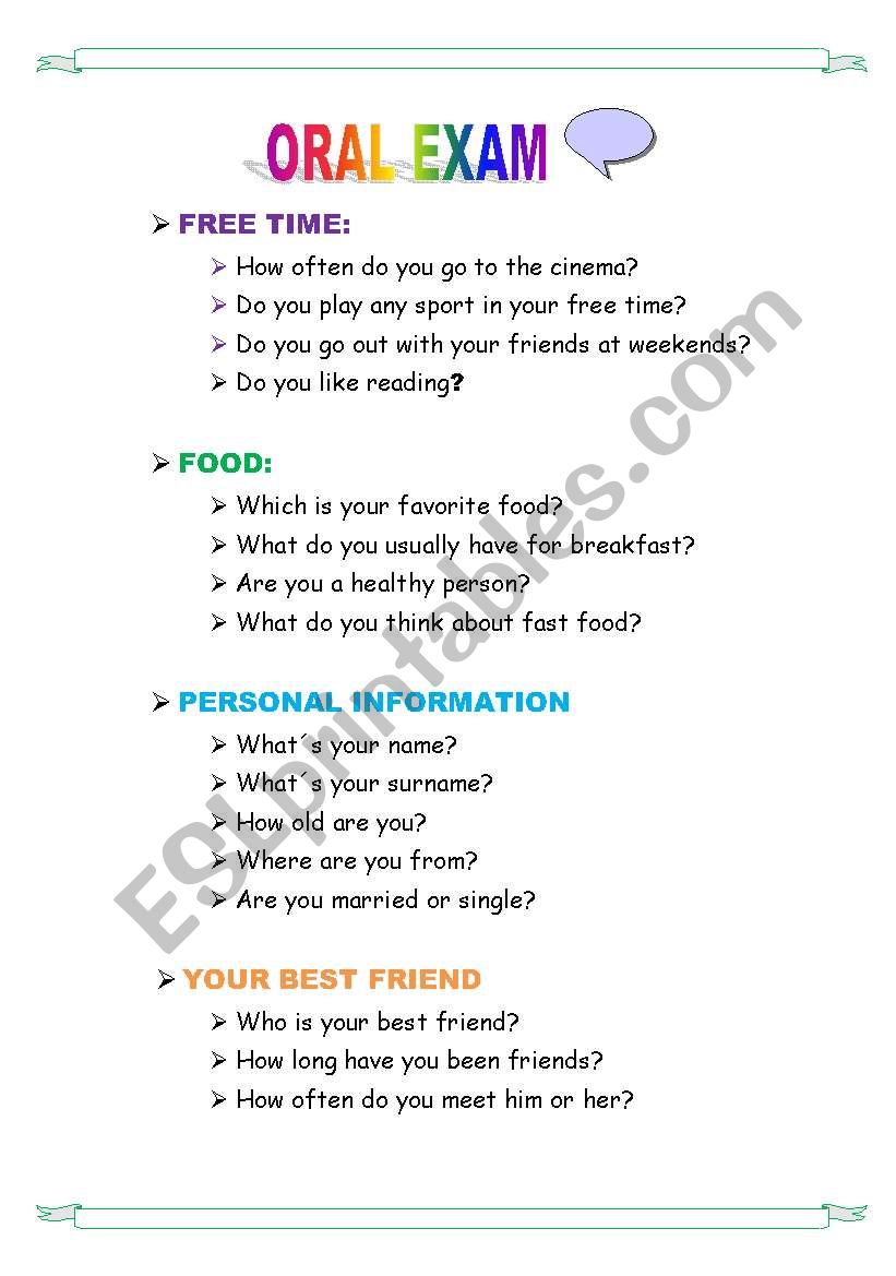 ORALTEST worksheet