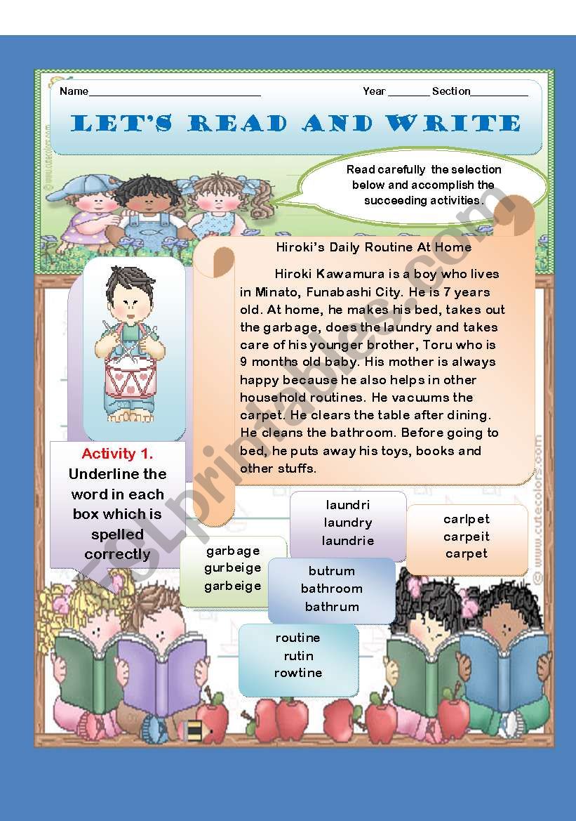 LET´S READ AND WRITE: HIROKI´S DAILY ROUTINE AT HOME