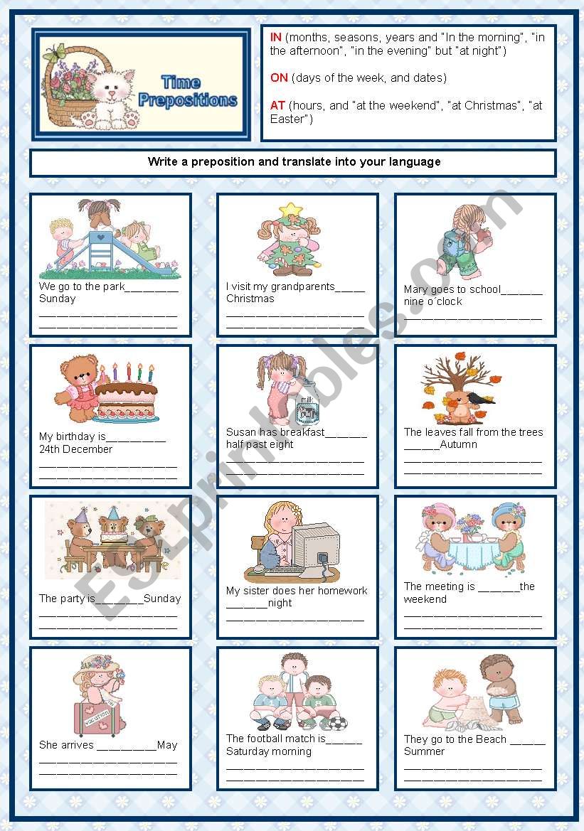 Time  prepositions worksheet