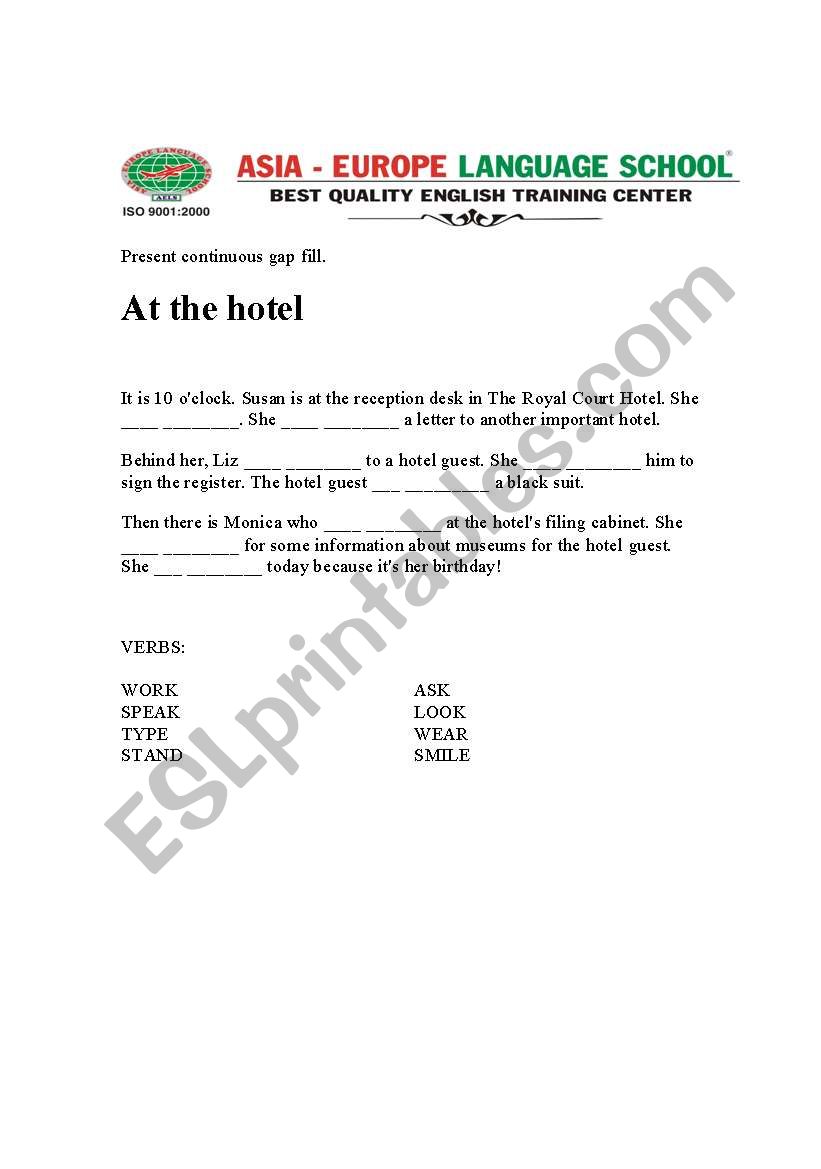 at the hotel worksheet