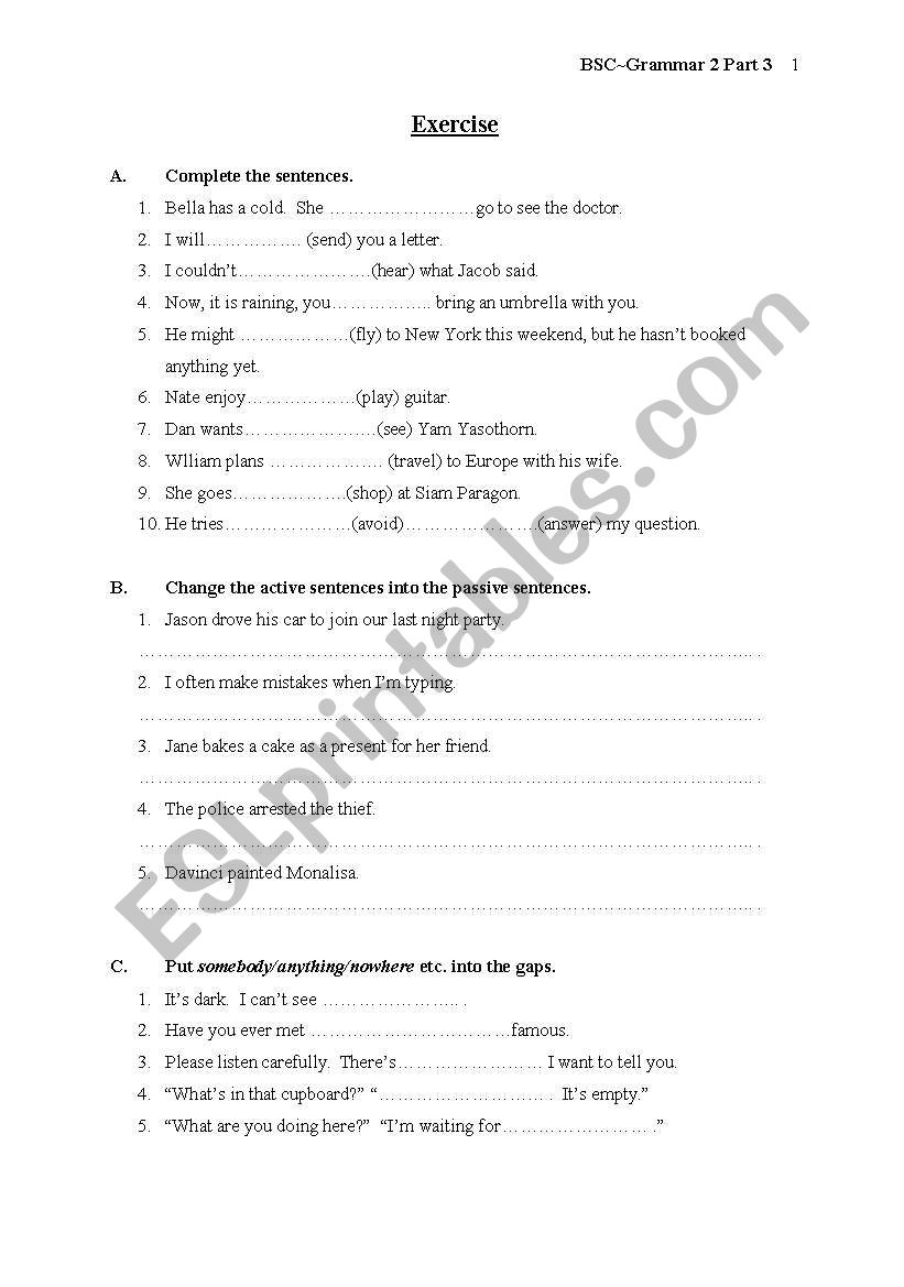 Grammar Exercise worksheet