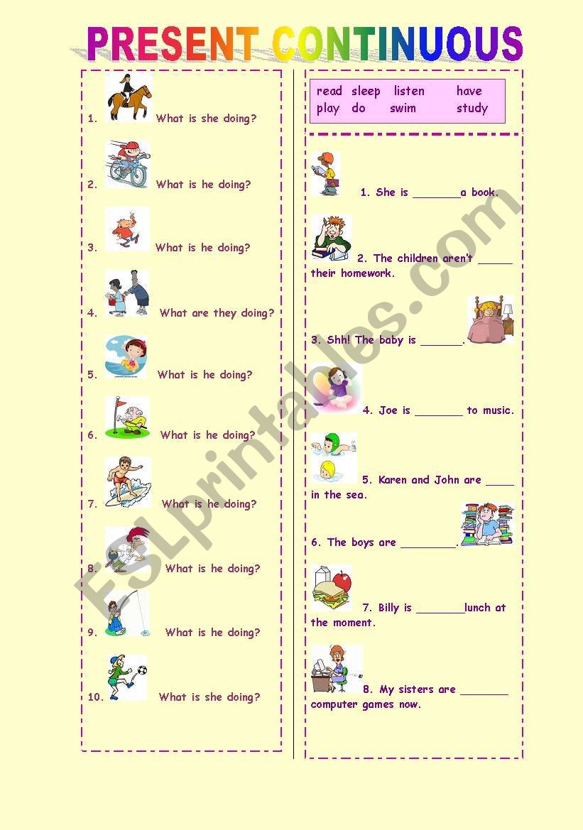 present continuous tense worksheet