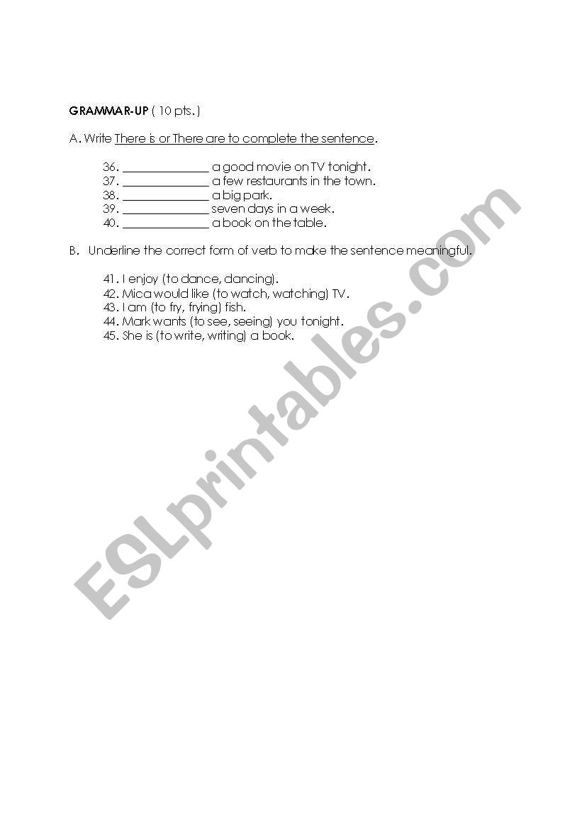 There is, There are worksheet