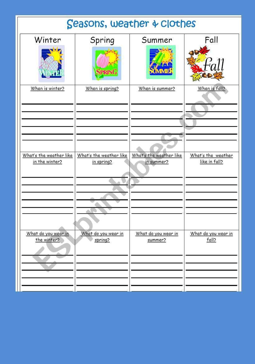 clothes and weather  worksheet