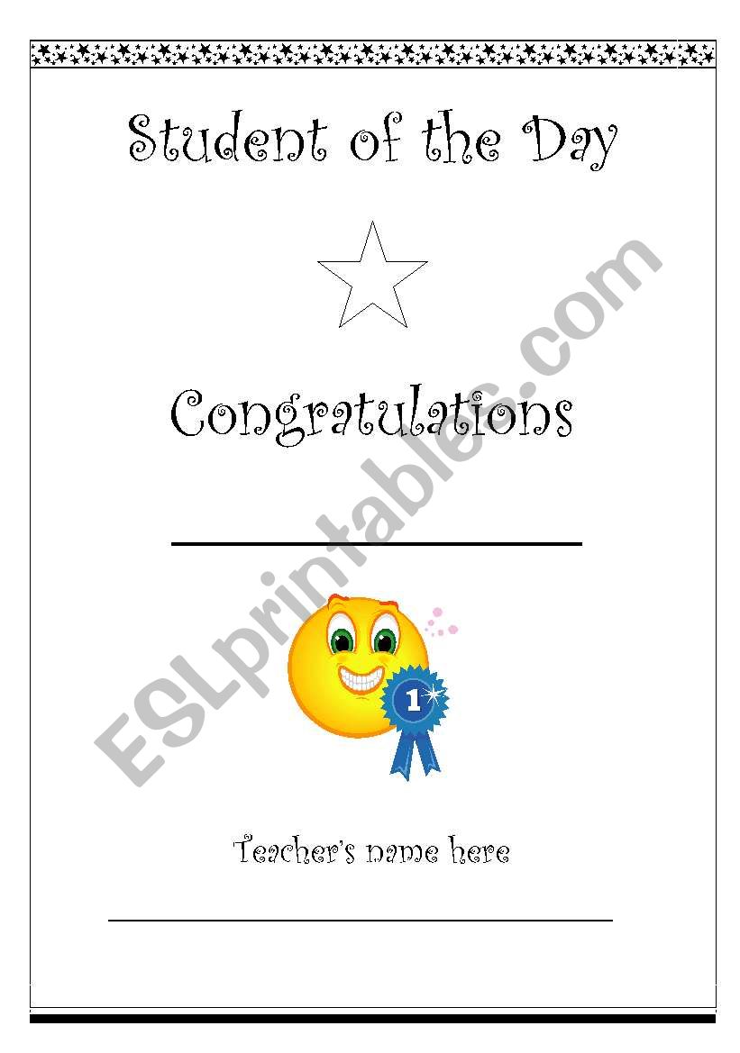 Student of the day award worksheet