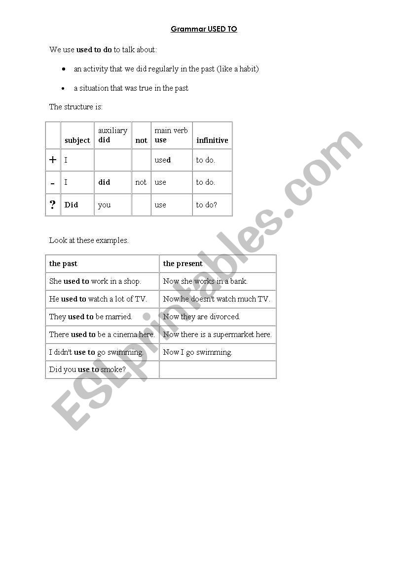 Used to worksheet
