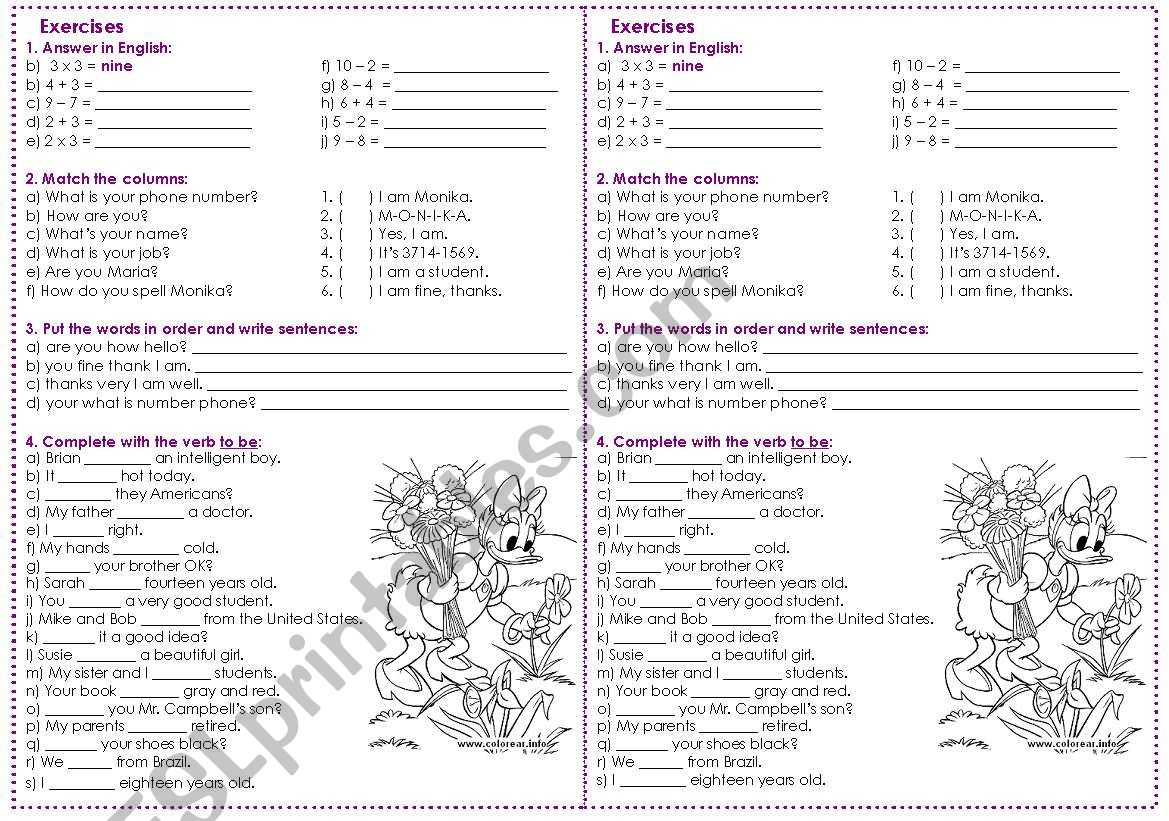 Verb To Be / Numbers worksheet