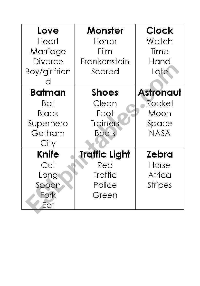 taboo worksheet