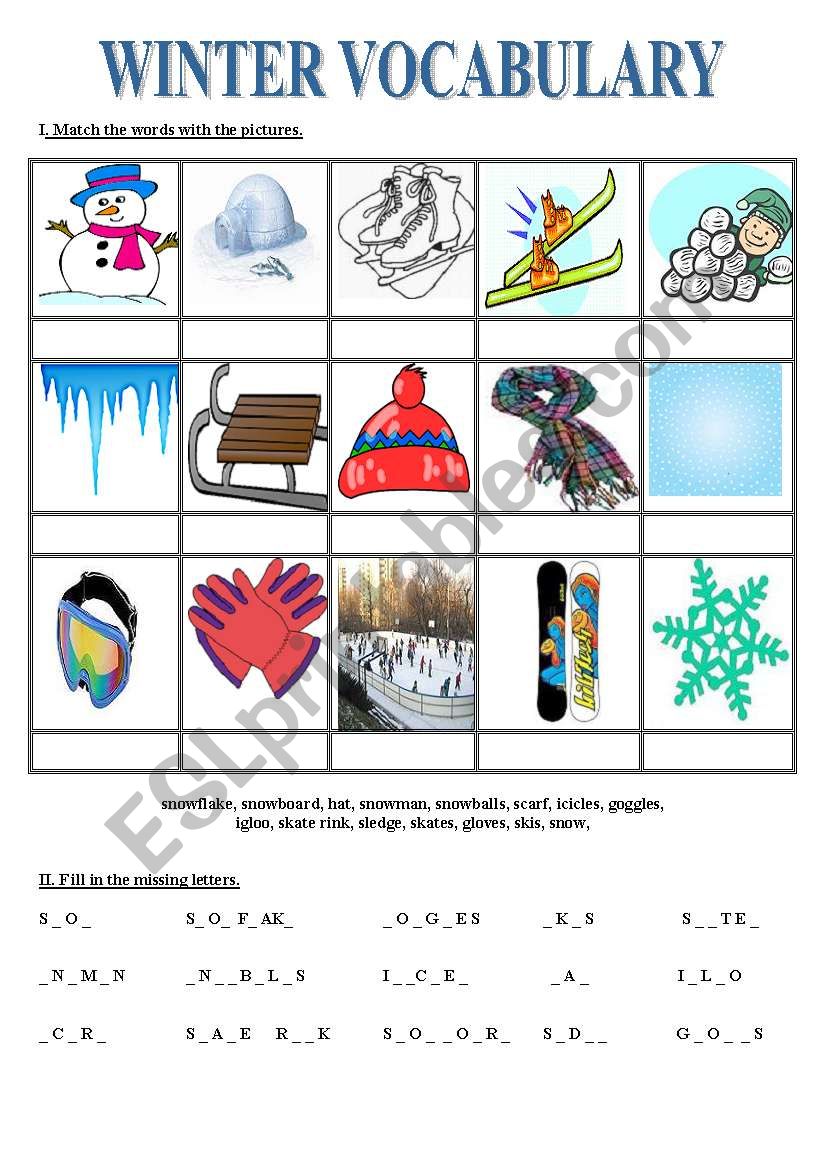 WINTER VOCABULARY worksheet