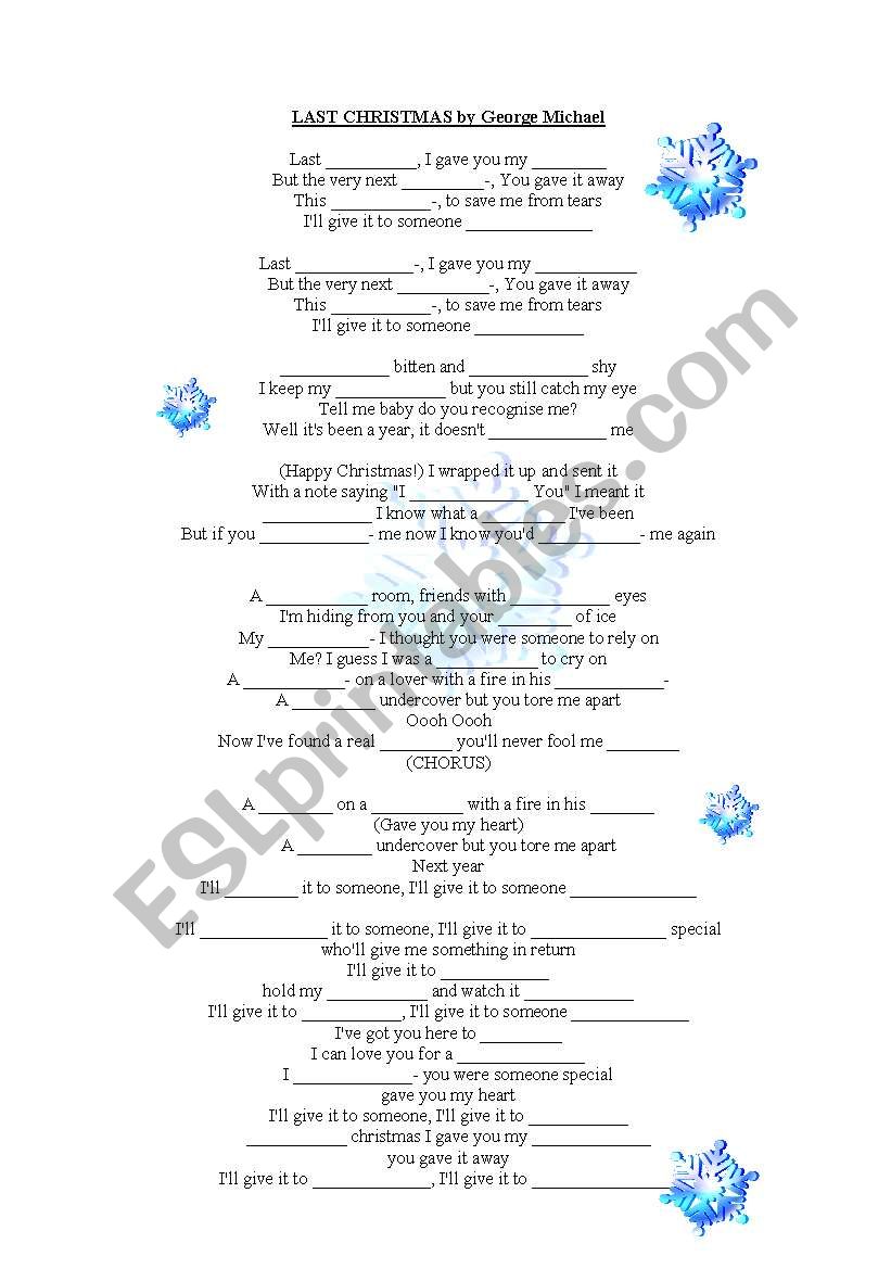 Last Christmas worksheet