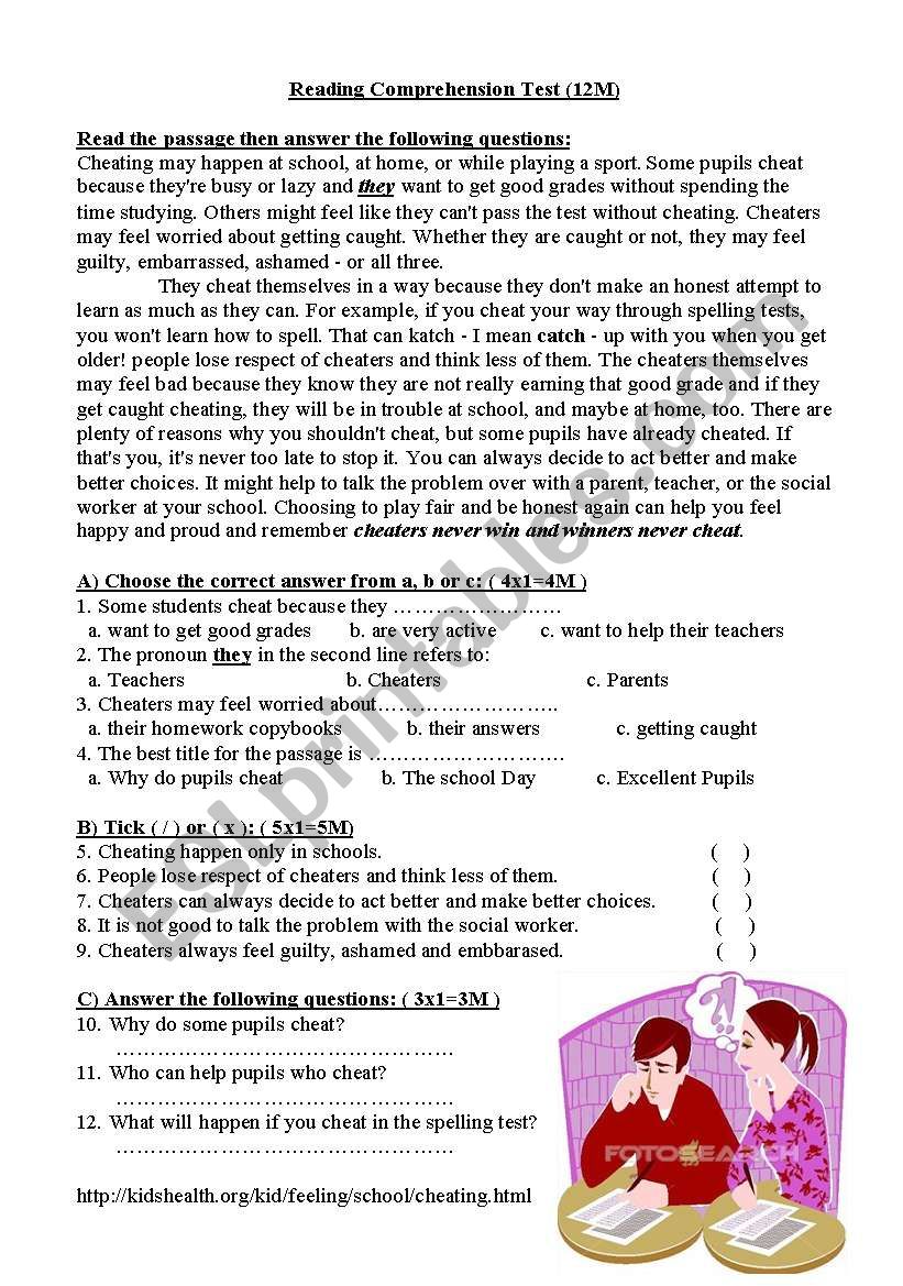 Cheating worksheet