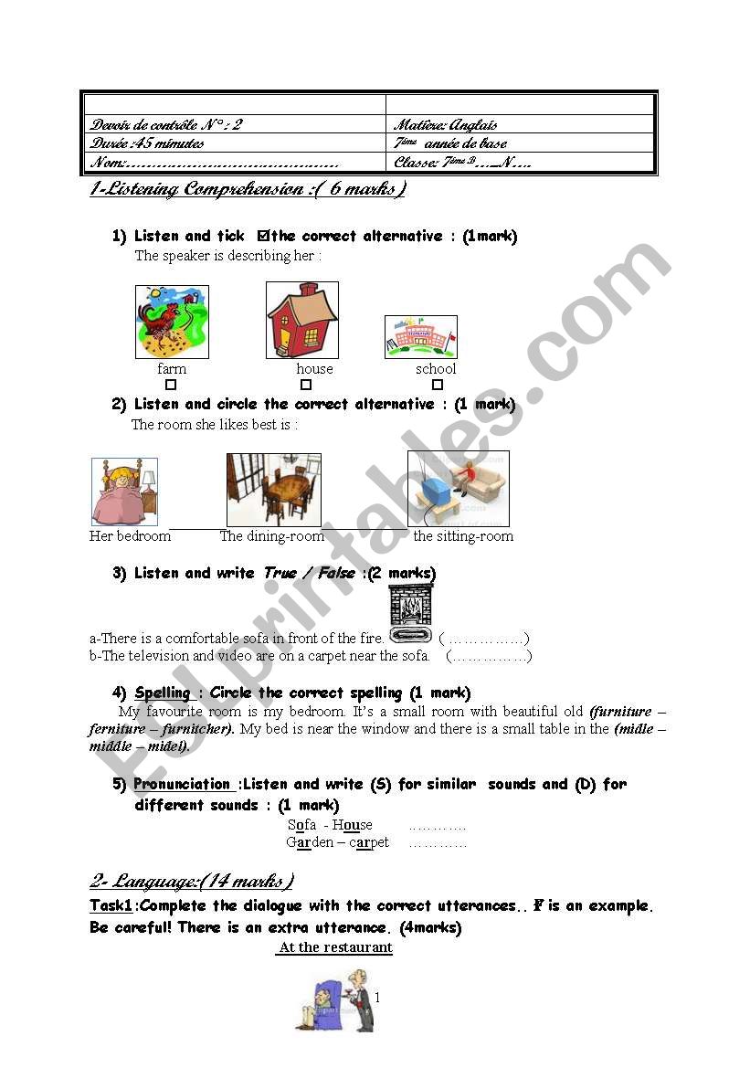 mid term test2 (7th form) worksheet