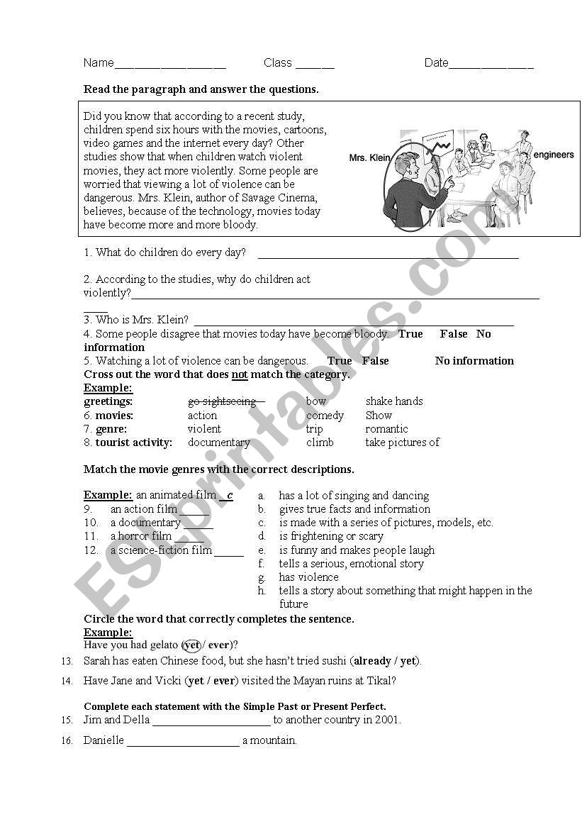 Progress test :Reading,Grammar ,Vocabulary