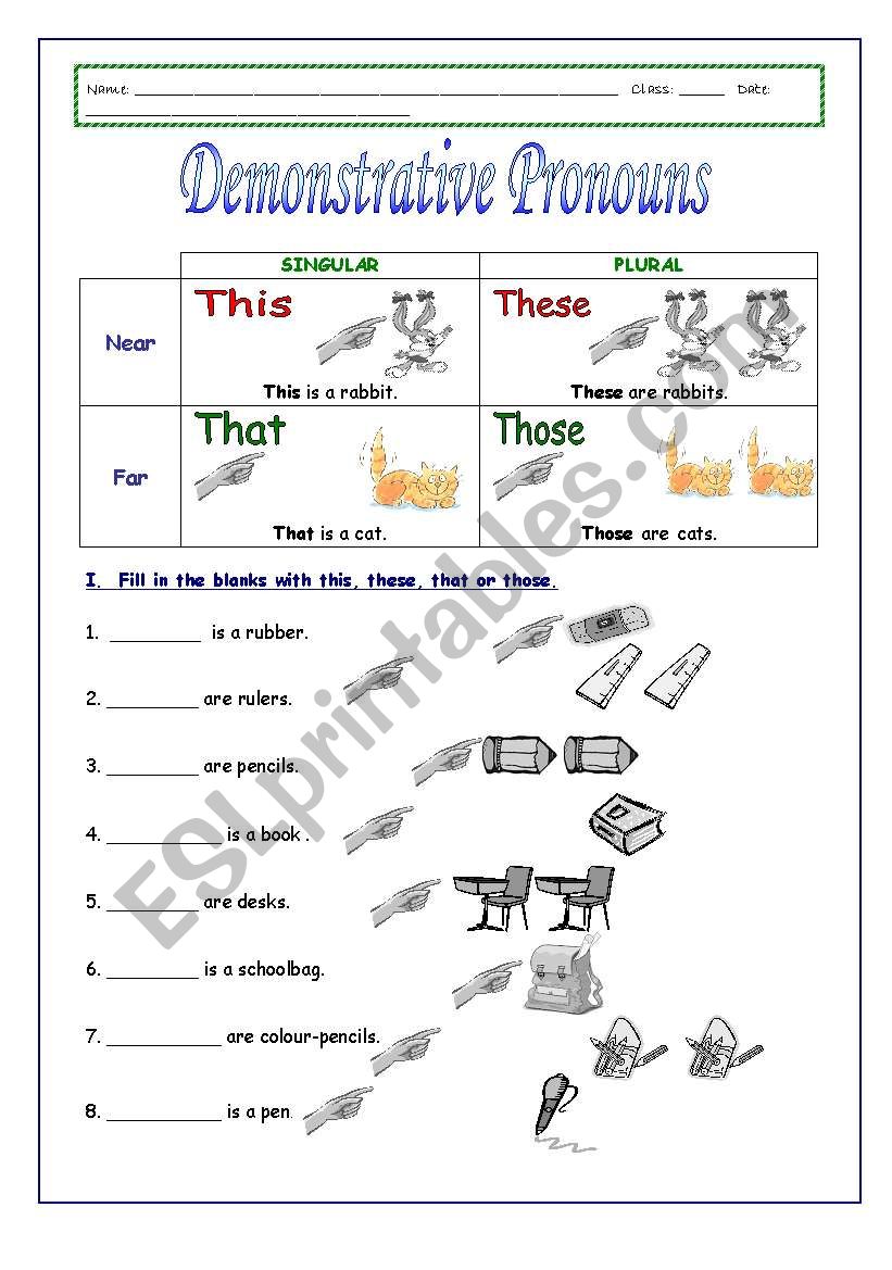 Demonstrative pronouns worksheet