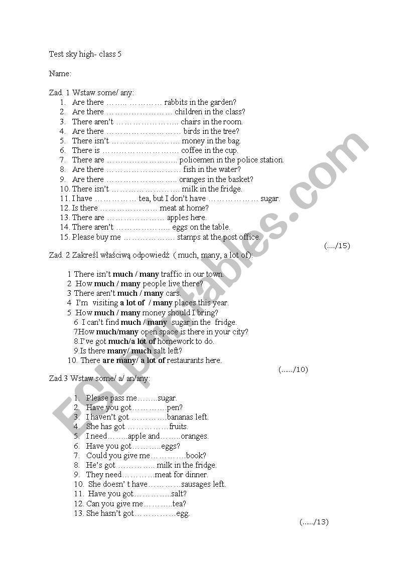 test sky high worksheet