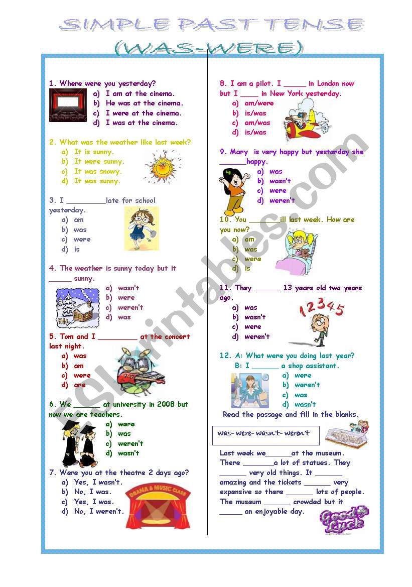 simple past tense(was-were) worksheet