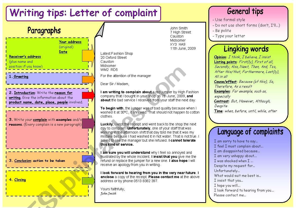 Writing tips 2: Letter of complaint (B&W version included)