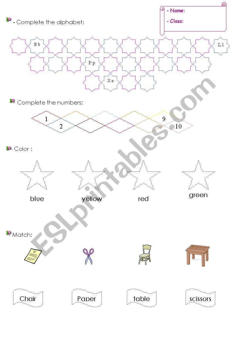 Alphabet  & class worksheet