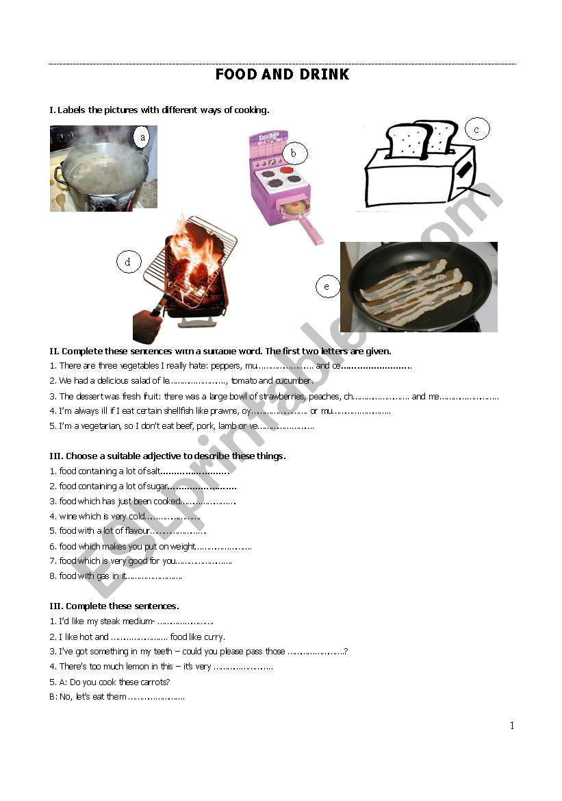 Food and drink worksheet