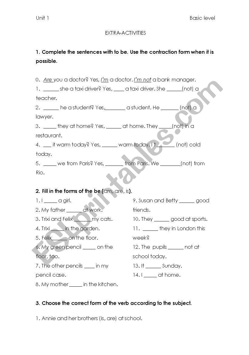 TO BE worksheet