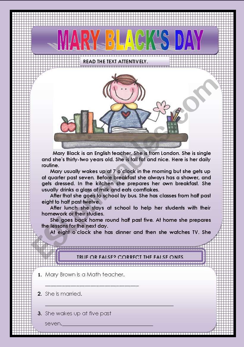 MARY BLACKS DAY worksheet