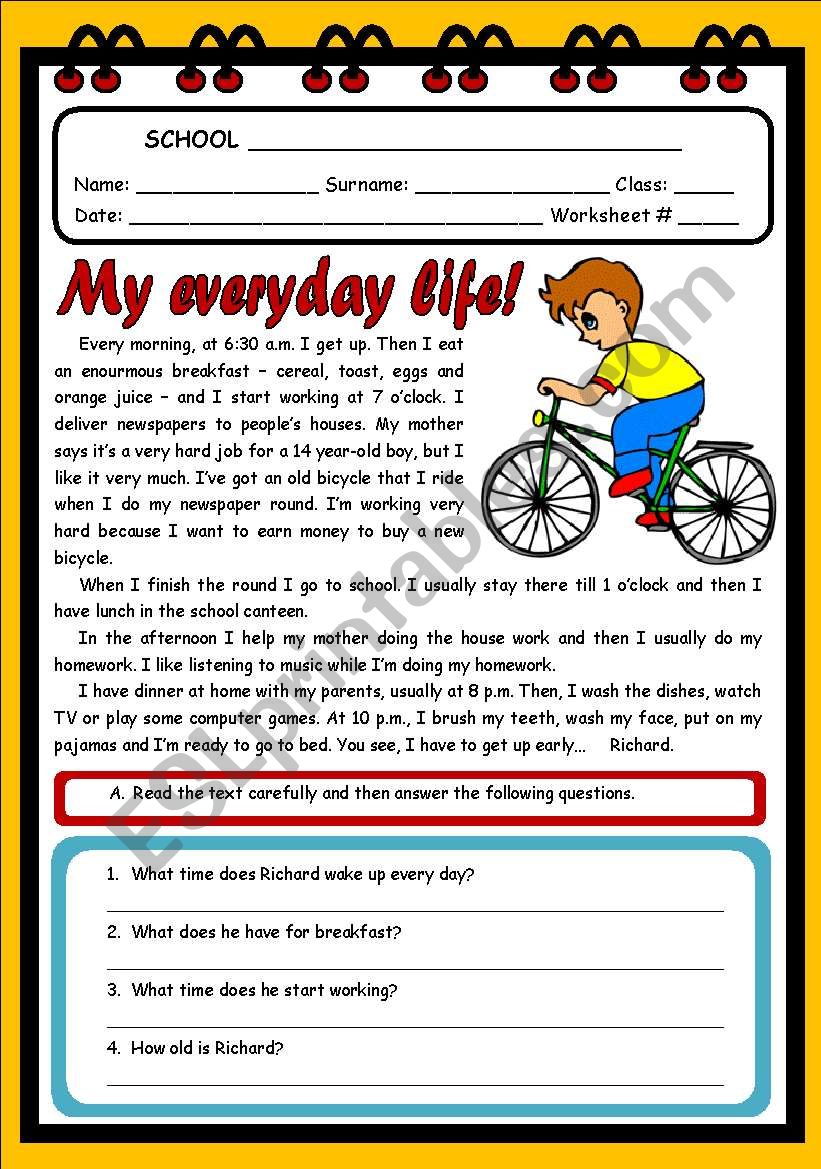 MY EVERYDAY LIFE! ( 2 PAGES ) worksheet